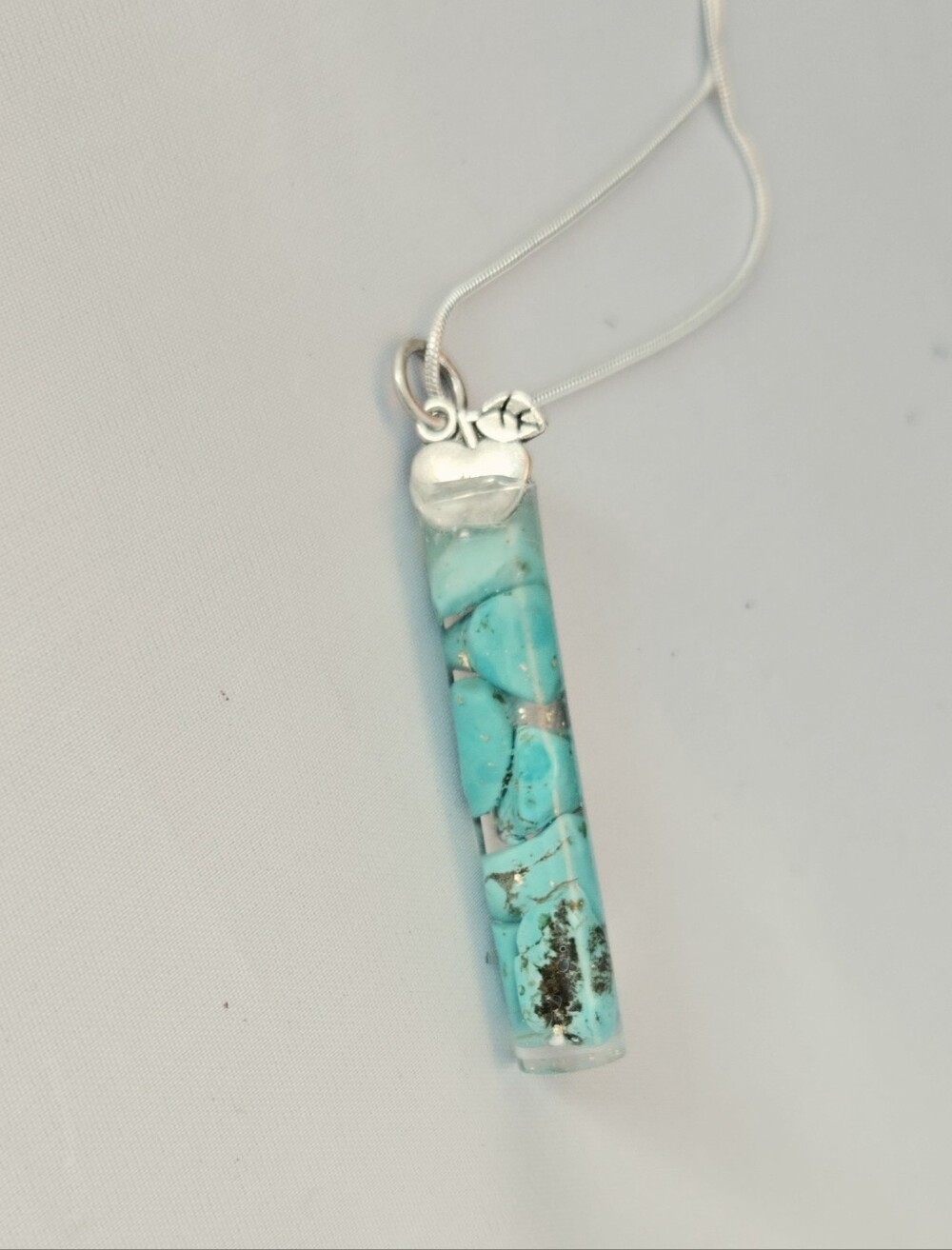 Turquoise Inlay Bar Pendant Necklace - Women Jewelry Apple Charm